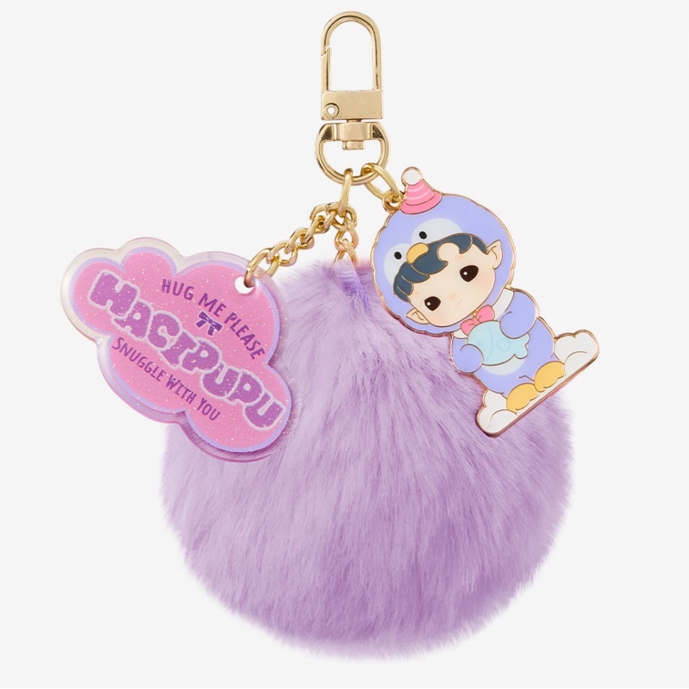 Hacipupu Pom Pom penguin Purple Fluffy Keychain with Cute Charms